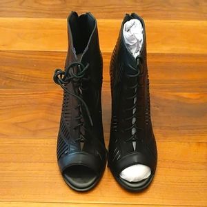 Black Peep Toe Mesh Heels